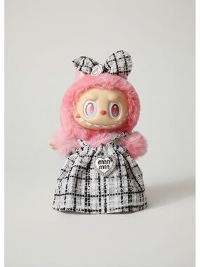 Labubu Big Into Energy Pink Doll in Black-and-White Tweed Miu Miu Dress
